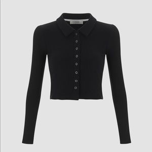 Collared Black Long Sleeve Crop Top with Buttons